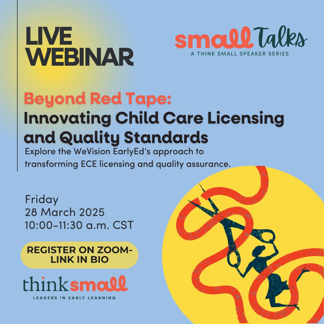 Join us for "Beyond Red Tape: Innovating Child Care Licensing and Quality Standards", a 90-minute virtual event on transforming early care and education (ECE) systems.
📅 Friday, 3/28 | ⏰ 10:00-11:30 AM CST | 📍 Online
🔗 Register: us02web.zoom.us/.../581.../WN_…