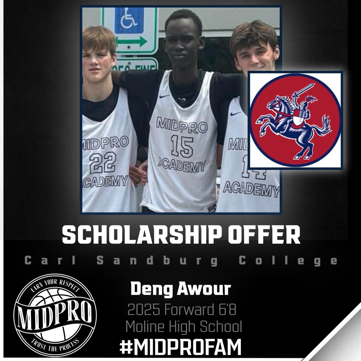 2025 Forward 6’8 Deng Awour has received a scholarship from Carl Sandburg College (JUCO).

#MidProFam #ThisIsWhatWeDo #TrustTheProcess #EarnYourRespect #CreateYourStory