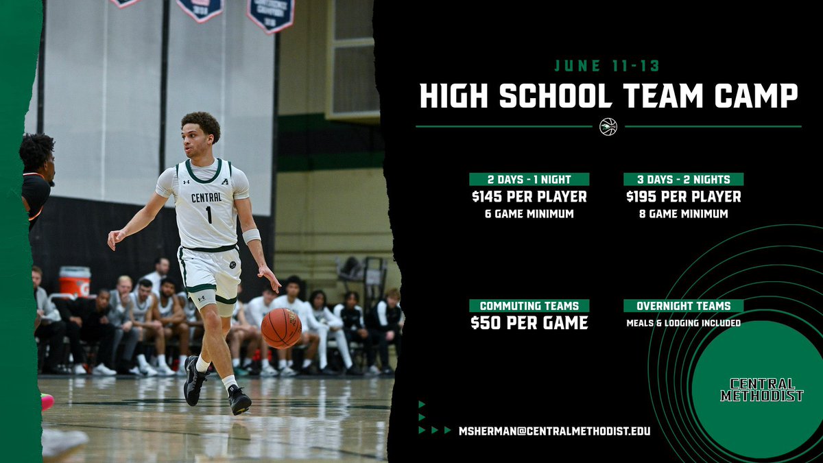 Central Methodist Men's Basketball (@cmueaglesmbb) on Twitter photo 🚨Attention HS coaches🚨
Contact <a href="/Coach_Sherm02/">Matt Sherman</a> if you are interested in attending our HS team camp. Multiple options for overnight or commuting teams. We have divisions for Varsity and JV, big schools and small schools. 🚨Attention HS coaches🚨
Contact <a href="/Coach_Sherm02/">Matt Sherman</a> if you are interested in attending our HS team camp. Multiple options for overnight or commuting teams. We have divisions for Varsity and JV, big schools and small schools.