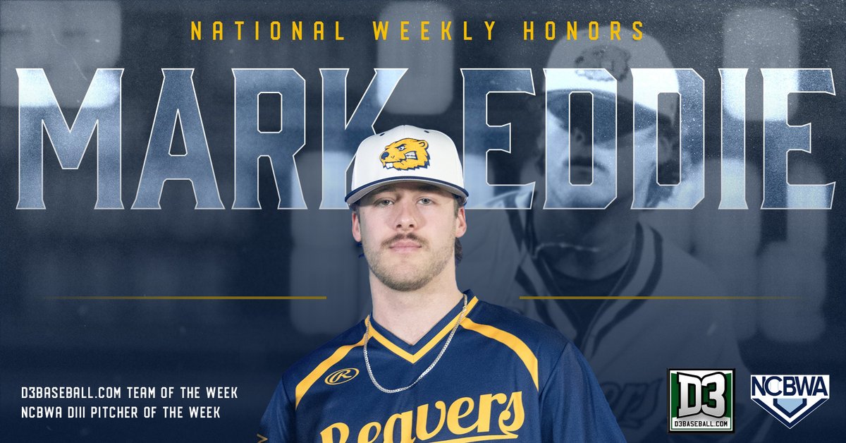 ⚾️👏 NATIONAL HONORS for Mark Eddie after his big week on the mound! The <a href="/BVU_Baseball/">BVU Baseball</a> senior has been named to the <a href="/d3baseball/">D3baseball</a> Team of the Week and was selected as <a href="/NCBWA/">NCBWA</a> DIII Pitcher of the Week.

bvuathletics.com/news/2025/3/12… #BeaverNation #d3baseball #rollriversBSB #BeaversBuild