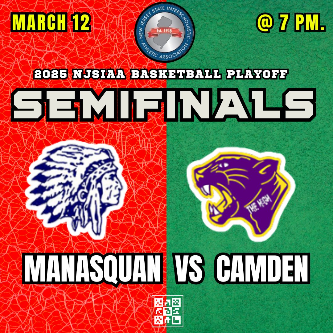 🔥𝙂𝘼𝙈𝙀𝘿𝘼𝙔
📢 NJSIAA PLAYOFFS (State Semifinals)
🏀 Manasquan 🆚️ Camden
📺 Live on: bit.ly/3YiqwI0
🗓 Today, March 12
⏰️7p.
📍Monroe Township HS
<a href="/JoWhite55/">Jojo white</a> <a href="/Showtime_torrey/">Torrey Brooks</a> <a href="/MaalikWayns2/">Maalik Wayns</a> @CamdenPantherAD <a href="/CamdenHigh_NJ/">The Camden High School</a> <a href="/ManasquanBOE/">Manasquan School District</a> <a href="/SquanAthletics/">Manasquan Athletics</a> <a href="/ryeldridge/">Rylie Eldridge</a>