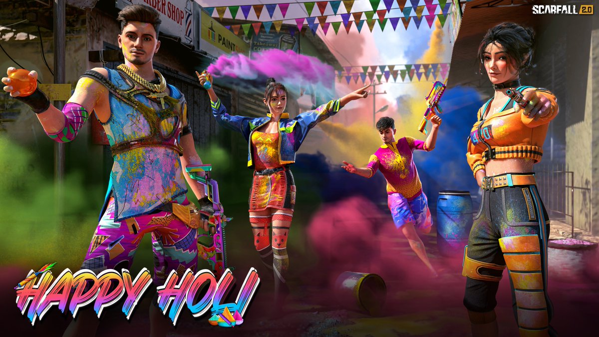 scarfall_2's tweet photo. let’s make this Holi a perfect mix of action and celebration! Drop in, enjoy, and let the festival of colors brighten your day. Happy Holi from ScarFall 2.0! #scarfall #BattleRoyale #GamingCommunity #GamingNews #HappyHoli #happyholi2025 #Holi #Holi2025 https://t.co/LksYKIzagN