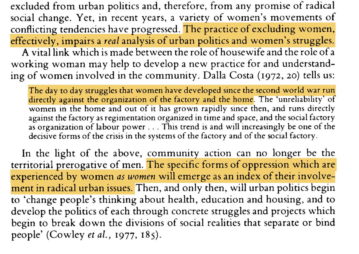 "The practice of excluding women, effectively, impairs a *real* analysis of urban politics and women’s struggles."

1978, E. M. Ettorre: onlinelibrary.wiley.com/doi/abs/10.111…