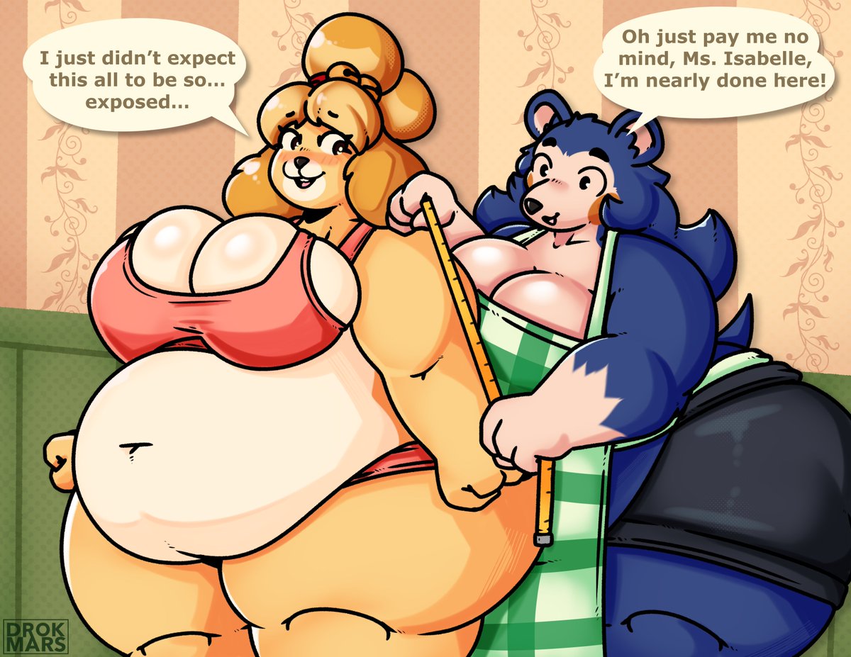 When you're on a tropical island working an assistant desk job like Isabelle, it can be pretty easy to put on some pounds~

Good thing the local tailors are well acquainted with extra large sizes!