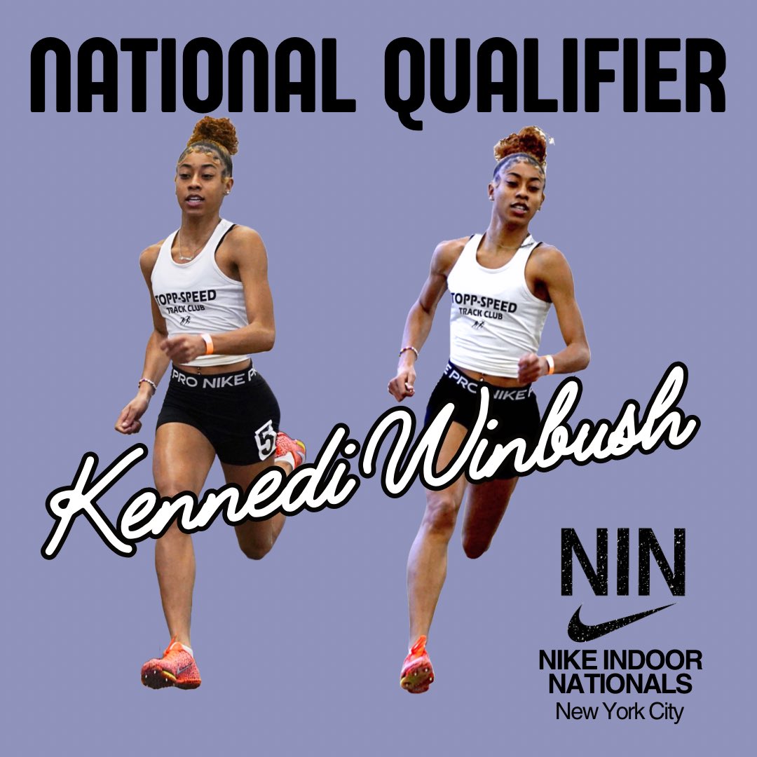 Congratulations to Topp-Speed athlete and CSLA HS Senior Kennedi Winbush on qualifying for the 2025 Nike Indoor Nationals! Kennedi will compete this weekend in NYC in both the 60m and 200m dashes. 

Live Free Broadcast 
nikeindoornationals.runnerspace.com
Live Results
armorytrack.live/meets/39022