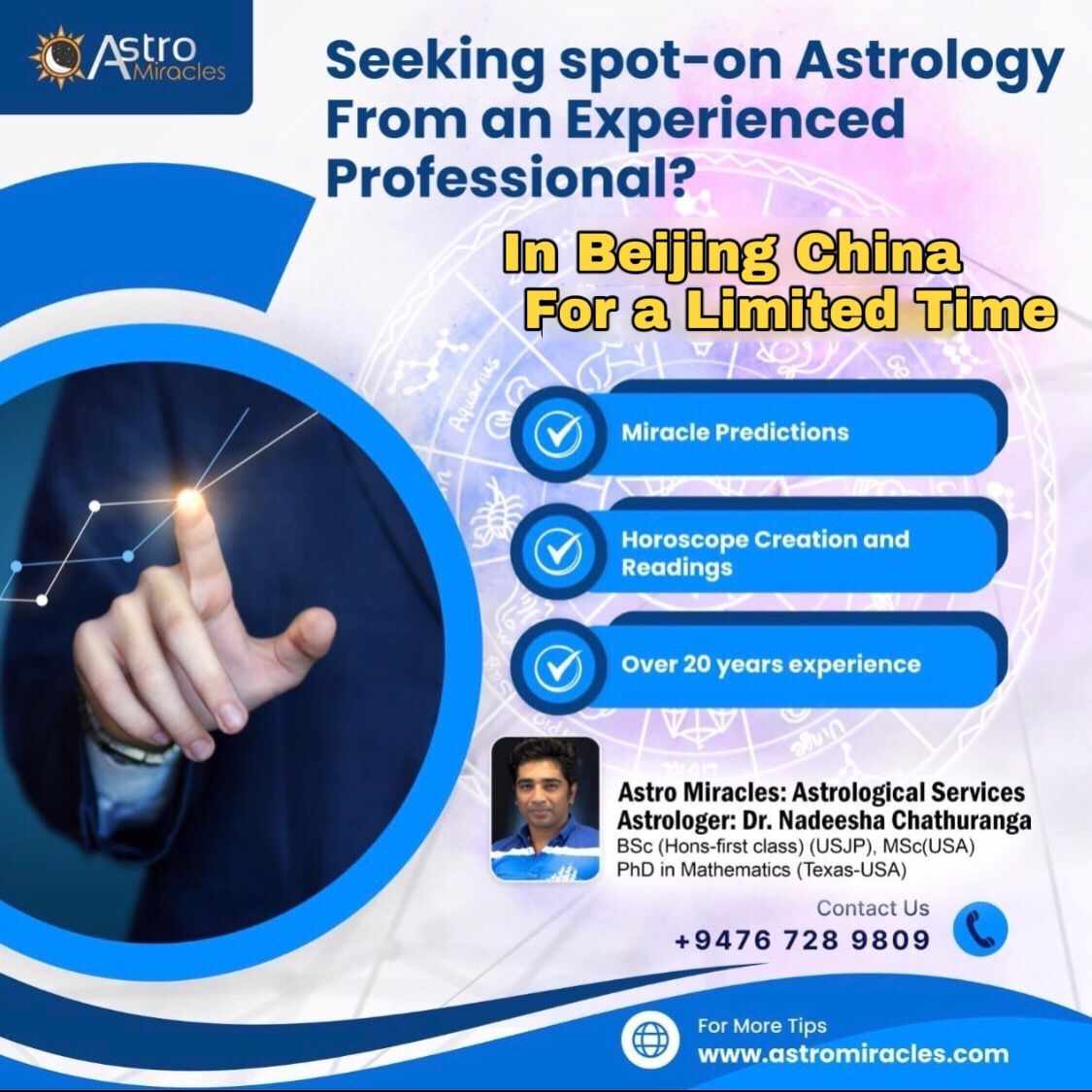 🌟 Astro Miracles in Beijing! 🌟

📍 Now in Beijing, China – Limited Time Only!
🔮 20+ Years of Experience | ✅ Trusted &amp; Precise
📞 +9476 728 9809
🌐 astromiracles.com