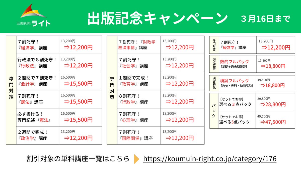 koumuinright7's tweet photo. 📢 毎日応募OK‼ 出版記念キャンペーン［４日目］🔥

日頃の感謝を込めて「５日間連続」で出版記念キャンペーンを開催中✨昨日もたくさんのご応募ありがとうございました💡いよいよ残すところあと２日です‼まだまだ続きますのでぜひチェックしてください！

📚プレゼント書籍
🔴 ４日目：公務員試験の教科書「時事本」
👉https://t.co/tYCcthhTbo
Amazonベストセラー１位を獲得‼時事を対策するなら「時事本」

📌応募方法
1️⃣ 公務員のライトのX（旧Twitter）をフォロー
2️⃣ このツイートを「いいね」＋「リポスト」

⏳応募期間
📅 2025年3月13日（木）23:59まで
※すでに書籍をご購入済みの方には、Amazonギフトにて書籍代金をご返金いたします。

🔥出版記念セールも開催中！［３月16日（日）まで］
書籍発売を記念して、講座割引も実施中✨

🎯対象講座はこちら👇
https://t.co/rKwl9YzTKw

💡単科講座を３つ以上購入する場合は筆記３点パックがおすすめ↓
https://t.co/OyPxQWi5X5