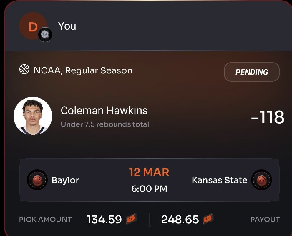 thedaybettor's tweet image. Quick $11 with @OddsJam mobile alerts💰
Coleman Hawkins over 7.5 rebounds- Win $145.91 on FD, give $134.59 on Rebet = $11.32 profit
Under - Win $114.06 on Rebet, give $102.75 on FD = $11.31 profit
oddsjam.com/?ref=thedaybet…
Code: WINNING