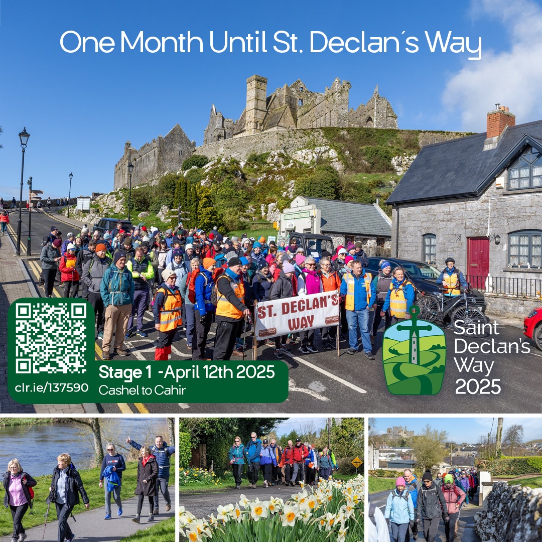 StDeclansWay's tweet photo. ⏳🚶‍♂️🏰 Stage One of St. Declan’s Way 2025 kicks off in just ONE month! 🎉 Starting at the iconic Rock of #Cashel and finishing in the beautiful heritage town of #Cahir.

Secure your spot now for Stage One or any of the six stages: 🔗 https://t.co/TIcF4CWZP0

#StDeclansWay https://t.co/u34SIkx07E