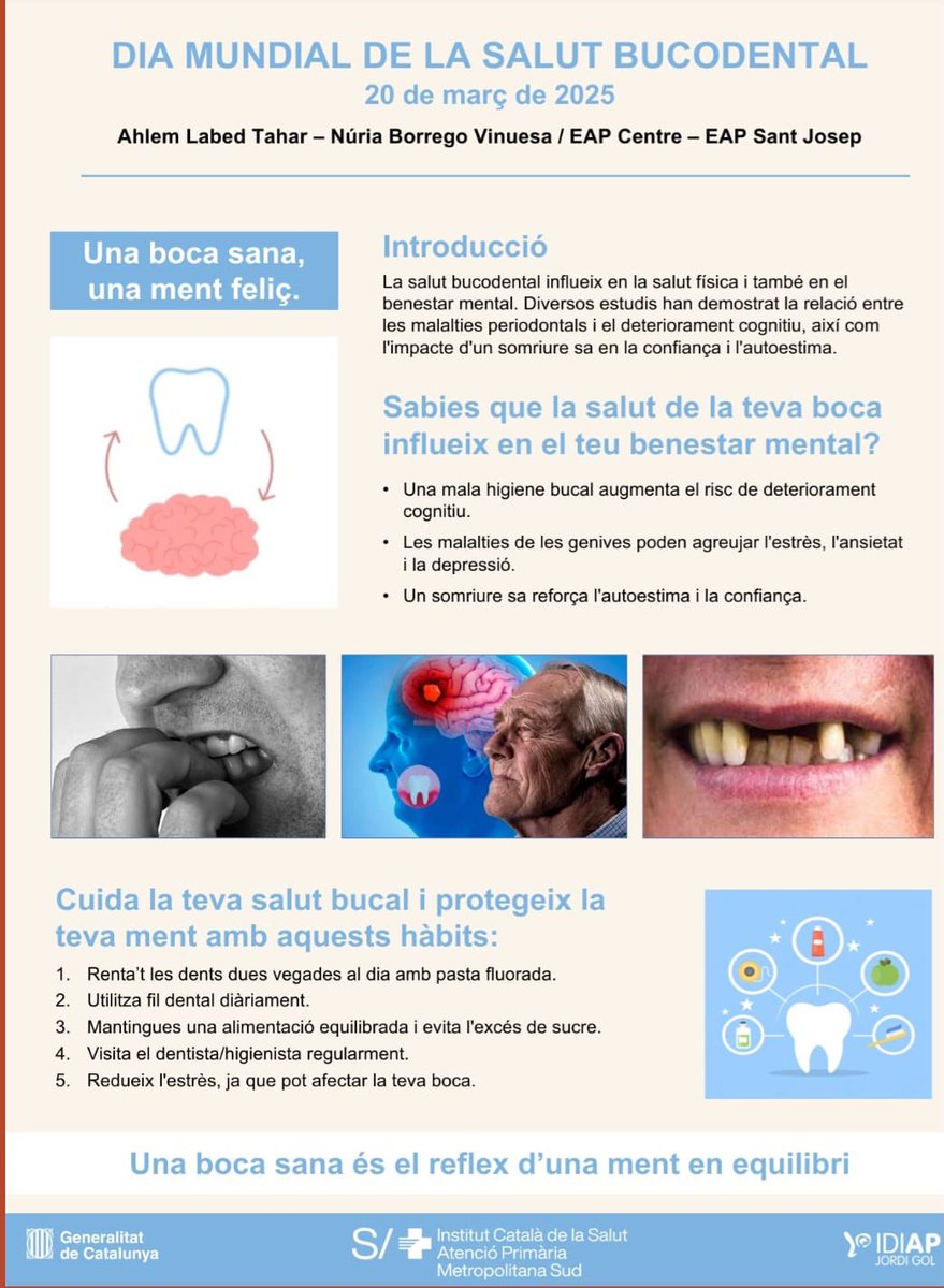 Natalia Suárez (@natasufe) on Twitter photo Vine als nostres Dijous al CAP!! Millora la teva salut de la mà dels nostres professionals. Apunta’t al taulell!!🦷👩🏻⚕️👩🏻💻 <a href="/pimase81/">Pilar</a> <a href="/davidcatri/">David Cañadas</a> <a href="/AnnabellTorres/">Annabell Torres</a> <a href="/jsantin72/">Jordi Santin</a> #EAPCentre#EAPSantJosep Vine als nostres Dijous al CAP!! Millora la teva salut de la mà dels nostres professionals. Apunta’t al taulell!!🦷👩🏻⚕️👩🏻💻 <a href="/pimase81/">Pilar</a> <a href="/davidcatri/">David Cañadas</a> <a href="/AnnabellTorres/">Annabell Torres</a> <a href="/jsantin72/">Jordi Santin</a> #EAPCentre#EAPSantJosep