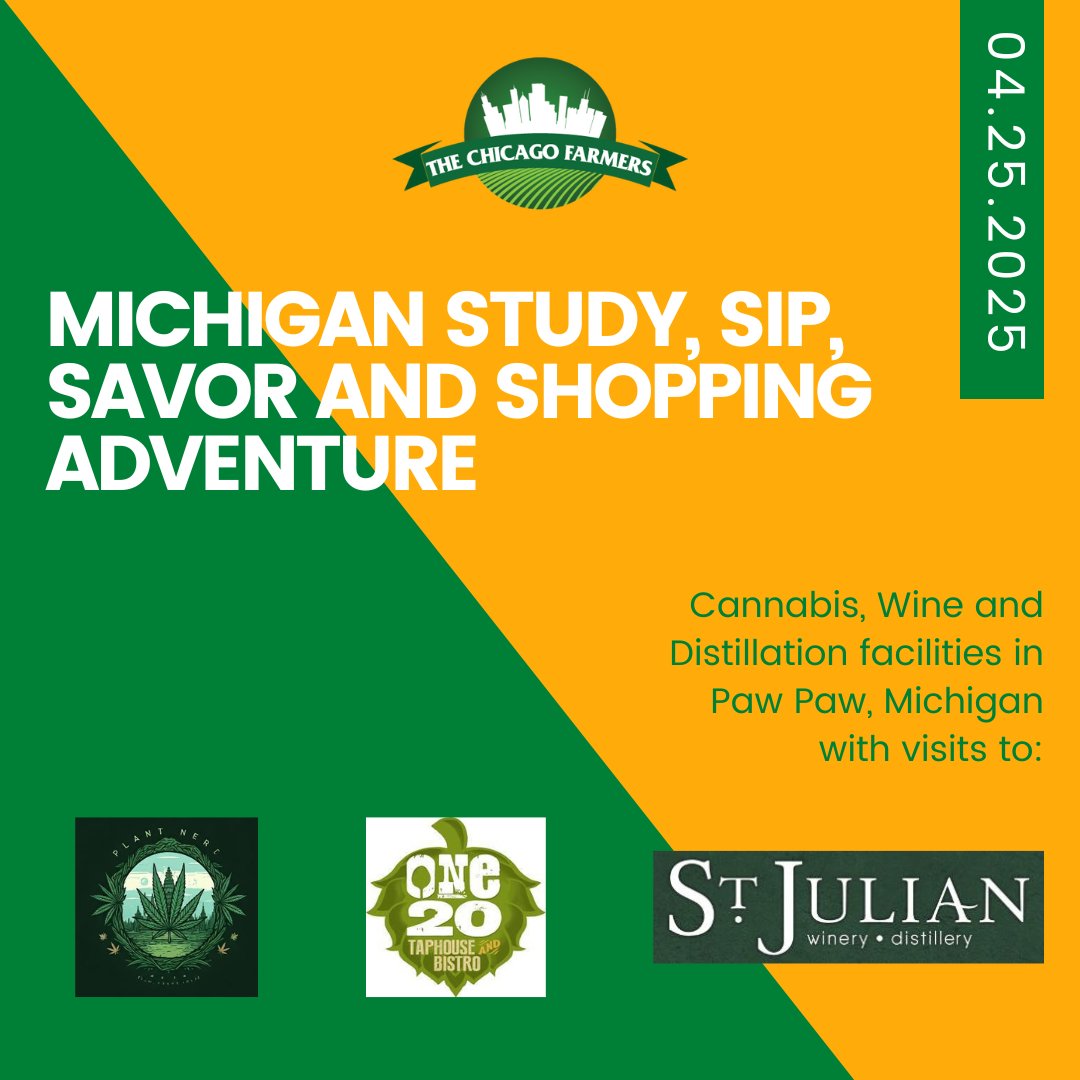 Discover the latest in cannabis production, wine and distillation through our Spring 2025 Michigan Study, Sip, Savor and Shopping Adventure. We will tour top facilities in Paw Paw, Michigan on April 25. Register by March 25: chicagofarmers.org/meetinginfo.ph….
#TheChicagoFarmers