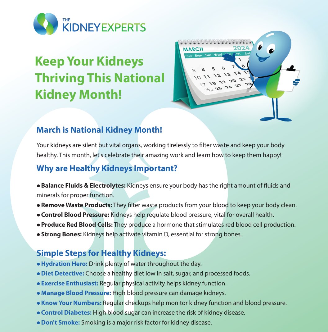 March is #NationalKidneyMonth! Your kidneys silently filter waste &amp; keep your body healthy. Follow us all month for tips on keeping these vital organs happy! #KidneyHealth #TKE #marchIsKidneyMonth