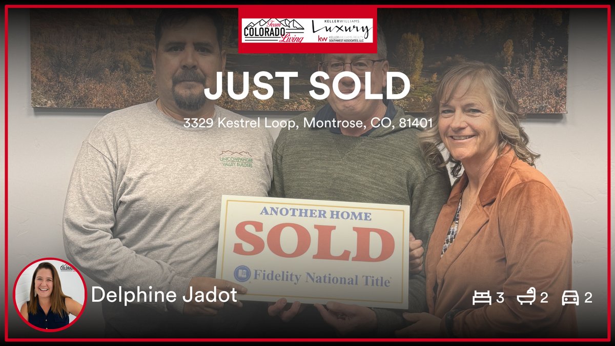 TeamCoLiving's tweet photo. 🛌 3 🛀 2 🚘 2
📍 3329 Kestrel Loop, Montrose, CO, 81401

My latest sale on RateMyAgent.
CAR  FA.100086780
https://t.co/F6xXyFkgYo

...
#ratemyagent #realestate #Keller_Williams_Realty_Southwest_Associates_LLC__Montrose https://t.co/pINU93aaIc