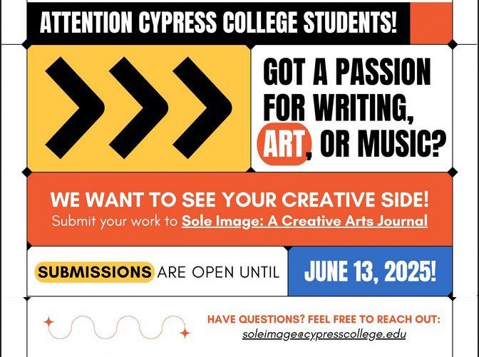 Students: The creative arts journal “Sole Image” is now accepting prose, poetry, visual arts, music, and more submissions until midnight, June 13. Share your creativity! 🔷 bit.ly/3DE8Qk0