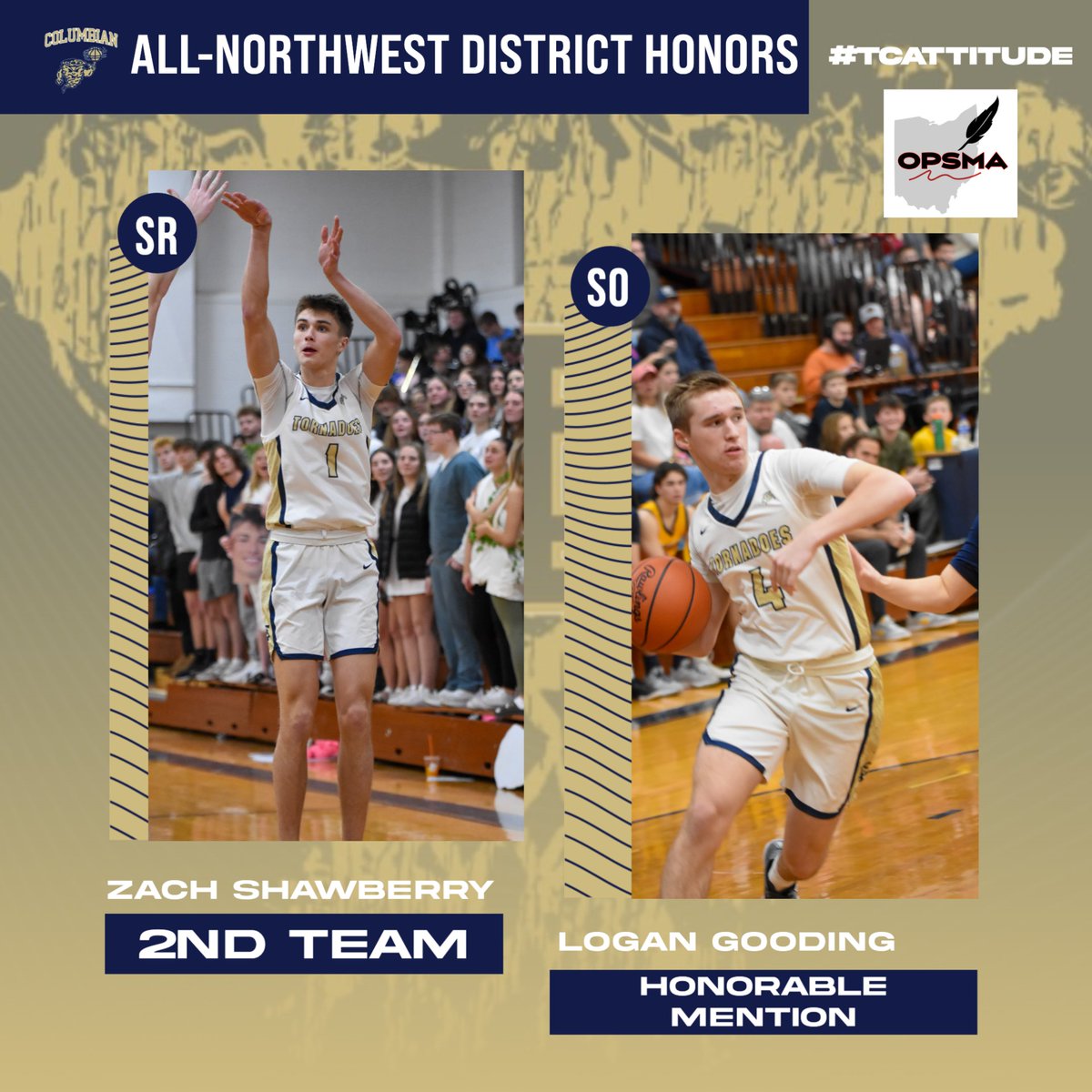 The OPSMA's 2024-25 All-Northwest District boys basketball teams were released this evening. Our TC basketball program would like to congratulate Senior, Zach Shawberry, on earning 2nd Team honors and Sophomore, Logan Gooding, on earning Honorable Mention. 
#TCattitude