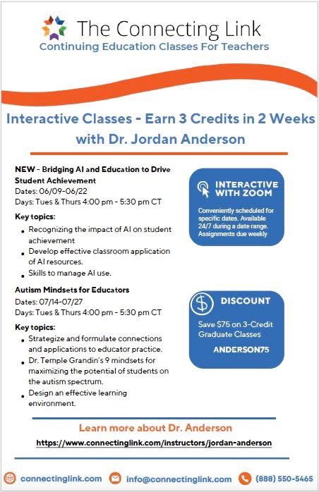 Educators!  You can join me for just TWO WEEKS this summer (virtually...only 4 meetings total!) and earn 3 graduate credits!  Use code ANDERSON75 to save $75 on your registration!