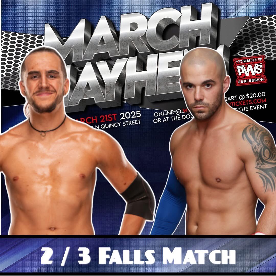 🚨MARCH MAYHEM MATCH ANNOUNCEMENT!🚨

After months of trading victories, sometimes by use of dubious means, Dustin "Flash" Waller will go one on one with Matt Magnum in a 2 Out of 3 Falls encounter!

Less than 2 weeks away! Get your tickets today @ SupershowTickets.com