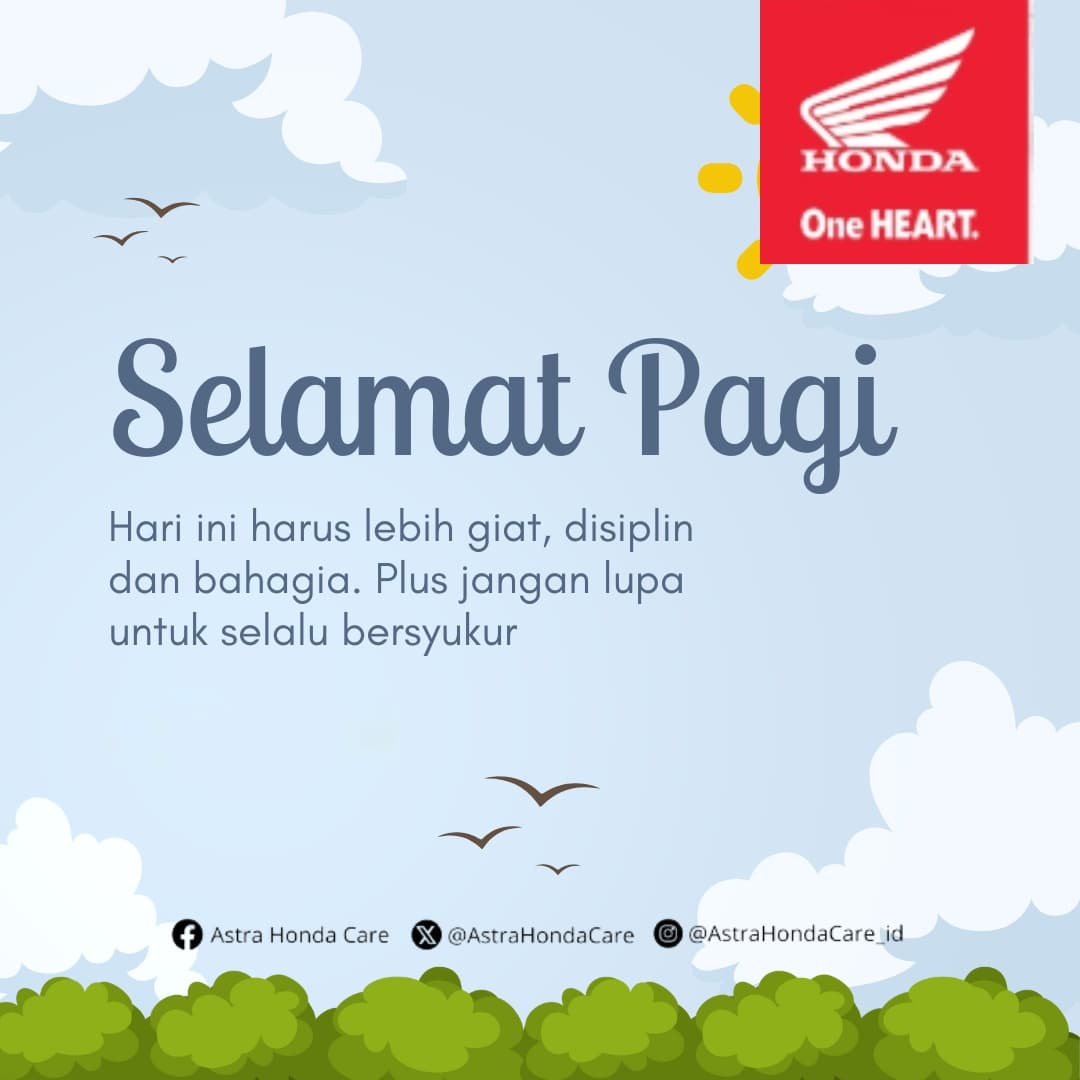 AstraHondaCare's tweet photo. Selamat pagi BroSis, selamat hari Kamis..
Semangat untuk hari ini ya! 🙂

AstraHondaCare #Cari_Aman #SalamSatuHATI https://t.co/OrKcBtuySB