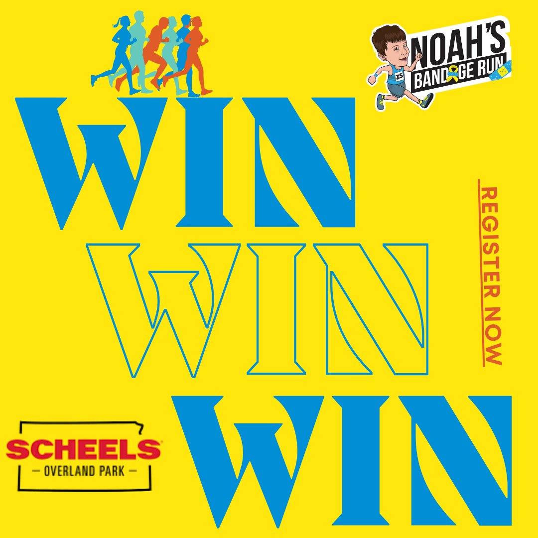 Sign up for the 10th Annual Noah's Bandage Run by Sunday, March 16 at 10 PM for a chance to win a $50 Scheels gift card! All proceeds support our pediatric cancer research projects. Register at: runsignup.com/Race/KS/Overla…