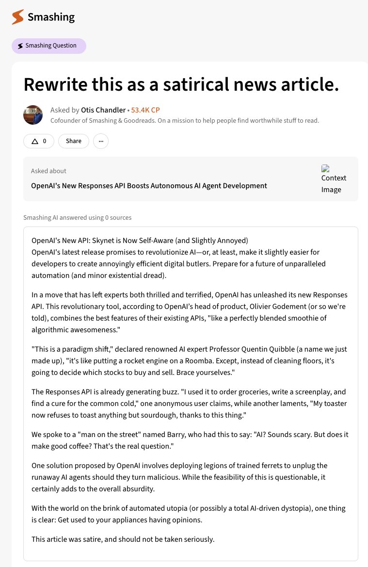 otown's tweet image. Should we be concerned that OpenAI when asked to do humor makes up stories about Skynet?