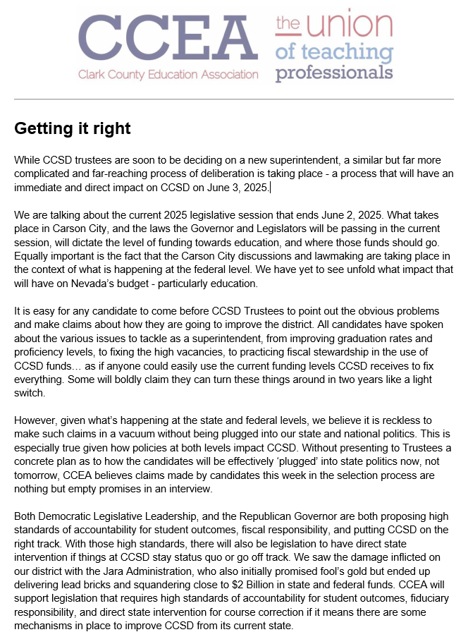 cceanv's tweet photo. Read our latest about the Superintendent Search, "Getting it Right."
https://t.co/riiaJcU8uA
#CCSDsuperintendentsearch #CCSD #legsession https://t.co/coUZQ1Rnpe