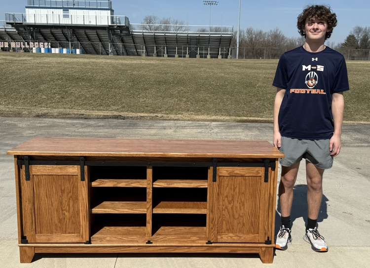 Junior Jackson Davis made this barn door entertainment center for his manufacturing project.  #ibuiltthismshs