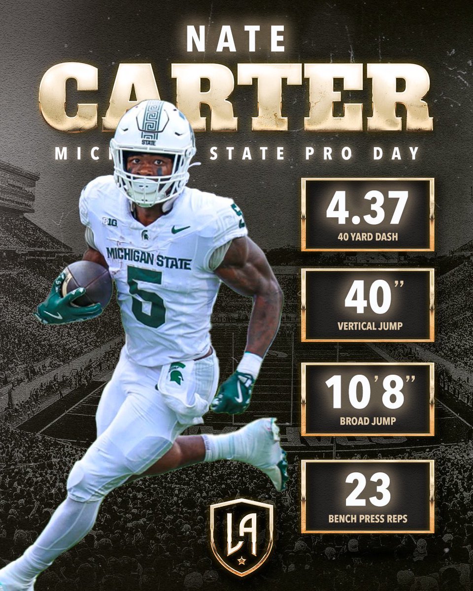 LegendAgency (@chaseyourlegend) on Twitter photo 💎 <a href="/_natecarter5/">Nathan Carter</a> just CRUSHED his Pro Day! His 40 Time, Vertical, Bench, Short Shuttle, L Cone were all Top 2 compared to RB’s at Combine Testing! His Broad was top 5! 💎 #ChaseYourLegend 💎 <a href="/_natecarter5/">Nathan Carter</a> just CRUSHED his Pro Day! His 40 Time, Vertical, Bench, Short Shuttle, L Cone were all Top 2 compared to RB’s at Combine Testing! His Broad was top 5! 💎 #ChaseYourLegend