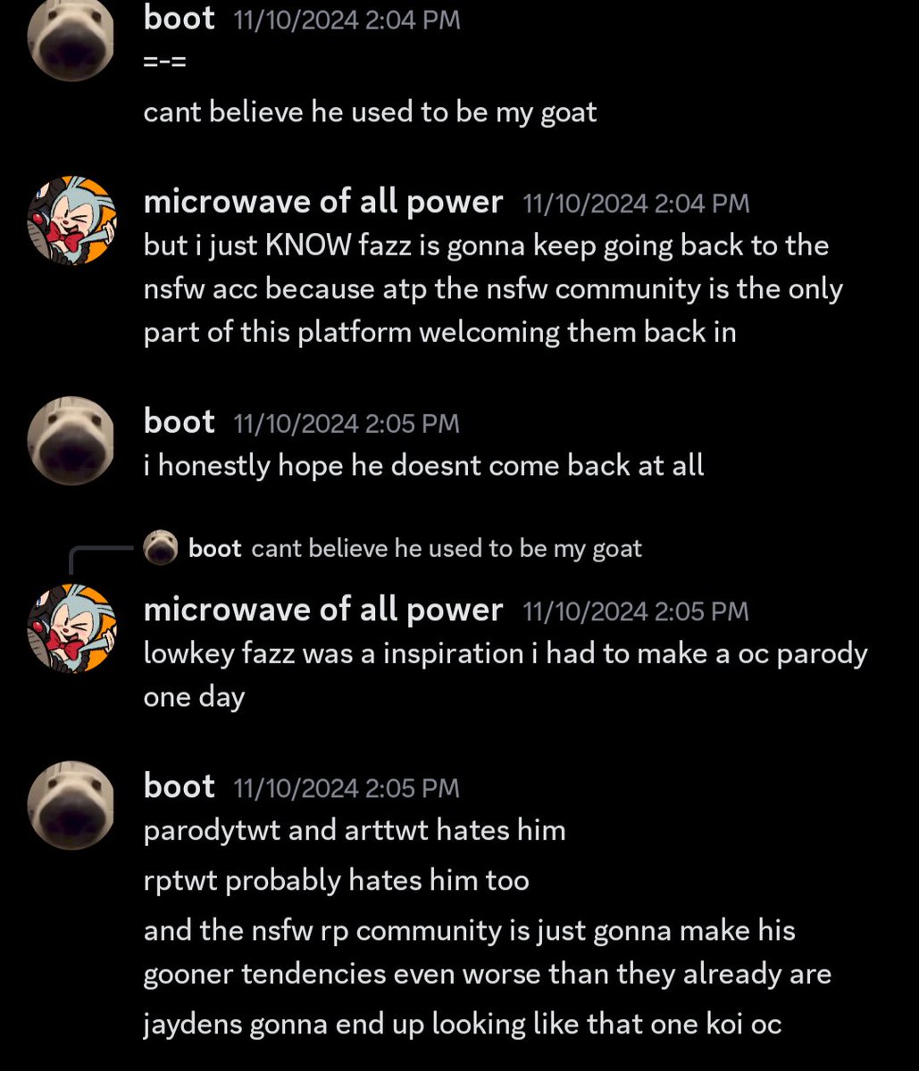 Microwave.ᐟ

boot has the craziest double life because they told me "cant believe he used to be my goat" and "i hope he doesnt come back"