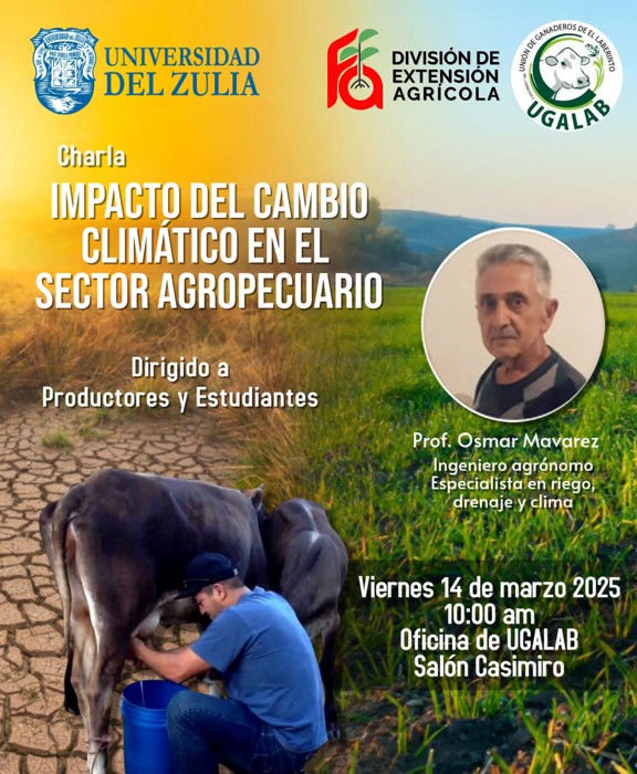Productores y estudiantes, los desafíos climáticos están transformando la agricultura. ¿Estás listo para enfrentarlos? 🌡️💨

Te invitamos a la charla "Impacto del Cambio Climático en el Sector Agropecuario" con el experto Prof. Osmar Mavárez.