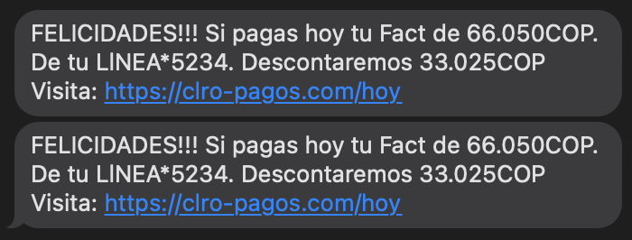 fractalsoftware's tweet photo. En serio, @ClaroColombia  tiene un problema muy grave con el phishing. Me llega este mensaje: https://t.co/HtrnAGmvoK
