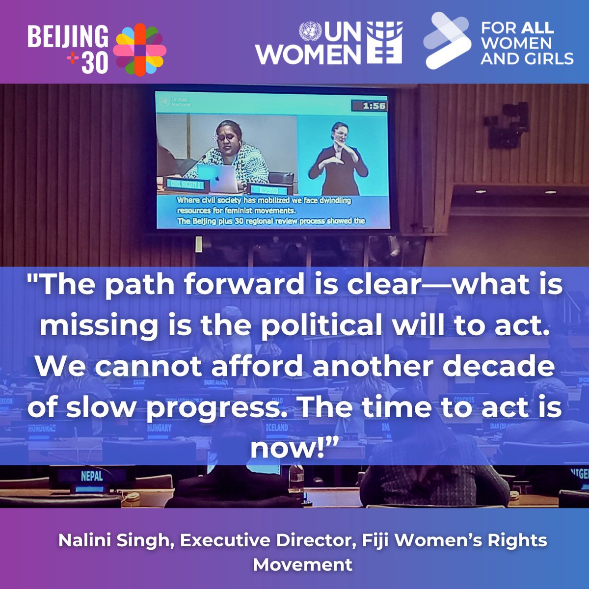 UN Women Pacific (@unwomenpacific) on Twitter photo #CSW69 | In New York, Nalini Singh, Exec. Director of <a href="/FWRM1/">Fiji Women's Rights Movement</a>, called out the slow progress on gender equality in the Pacific. She urged for the move beyond rhetoricโfund womenโs rights, strengthen feminist leadership & uphold commitments. The time to act is NOW! #GenderEquality #CSW69 | In New York, Nalini Singh, Exec. Director of <a href="/FWRM1/">Fiji Women's Rights Movement</a>, called out the slow progress on gender equality in the Pacific. She urged for the move beyond rhetoricโfund womenโs rights, strengthen feminist leadership & uphold commitments. The time to act is NOW! #GenderEquality