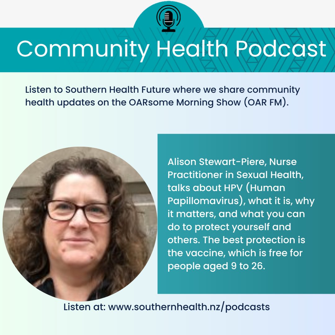 Alison Stewart-Piere, Nurse Practitioner in Sexual Health, talks to Jeff from <a href="/OarFM/">OAR FM Dunedin</a> about HPV (Human Papillomavirus), what it is and what we can do to prevent harm from HPV. Alison says the best prevention is the HPV vaccine. 
Listen here: player.accessmedia.nz/Player.aspx?ei…