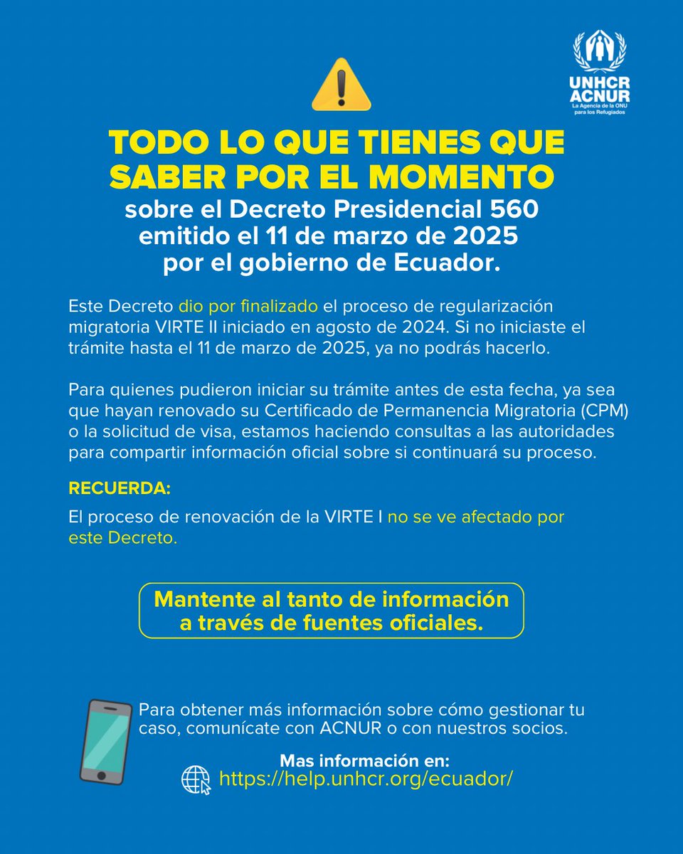 ACNUREcuador's tweet photo. 🚨Atención

Aquí te contamos todo lo que tienes que saber por el momento sobre el Decreto Presidencial 560 ⬇️ https://t.co/PeVB04BFUV