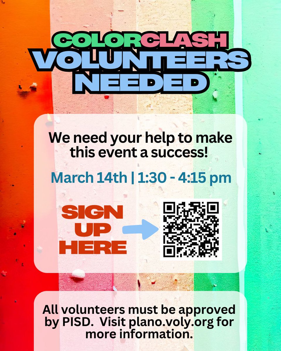 We need your help to make the Color Clash a success!  Volunteer at tinyurl.com/25ColorClashVol.