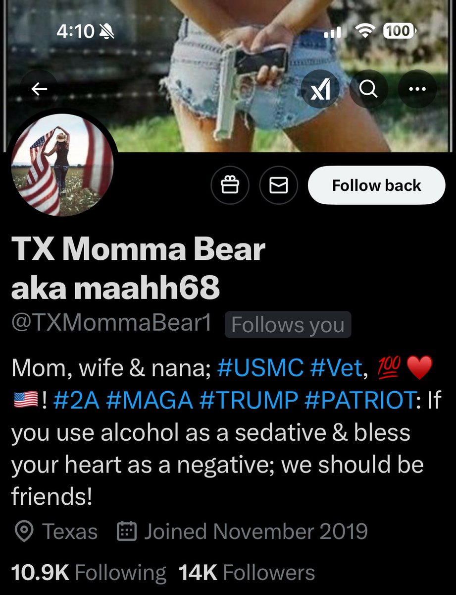 Conservative Cat (@lynnhall268) on Twitter photo Please give <a href="/TXMommaBear1/">TX Momma Bear aka maahh68</a> a follow and a repost or shoutout to show our gratitude for her service.
USMC Veteran
Thank you for your service. We appreciate you.
*These shoutouts are unsolicited and a show of gratitude and respect and are not a request for a follow back. Please give <a href="/TXMommaBear1/">TX Momma Bear aka maahh68</a> a follow and a repost or shoutout to show our gratitude for her service.
USMC Veteran
Thank you for your service. We appreciate you.
*These shoutouts are unsolicited and a show of gratitude and respect and are not a request for a follow back.
