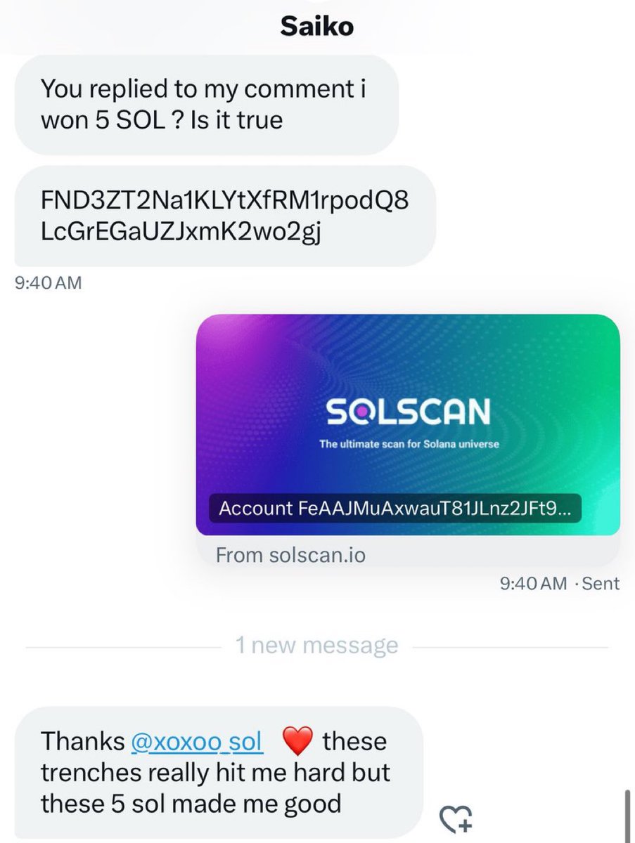 Sent another random wallet 5.0 $SOL, Check your wallet.

Drop your sol wallets, today will be your lucky day 5.0 $SOL 💰