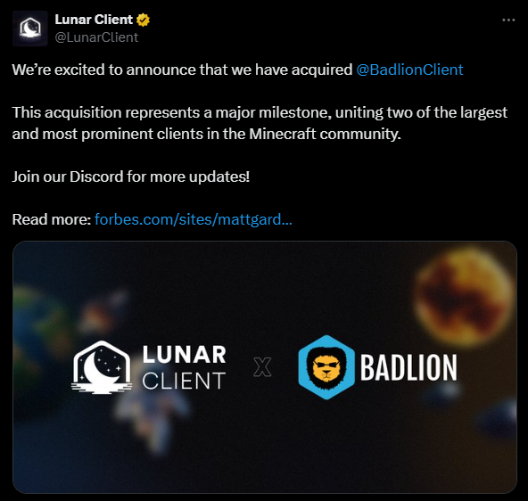 Lunar just bought <a href="/badlionclient/">Badlion Client</a> 
If <a href="/LunarClient/">Lunar Client</a> could add any features from Badlion into Lunar, what would you want to see?

Me personally, Motion Blur.
