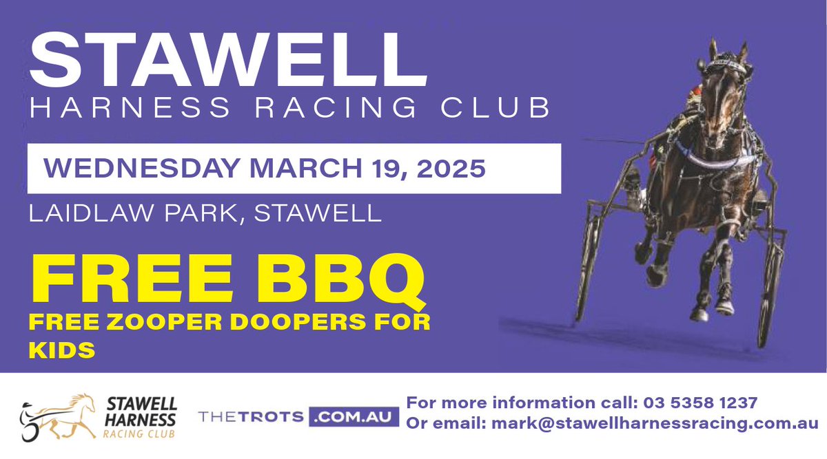 Nominations Stawell Harness Racing for Wed March 19 extended to 7.30am March 14.

#trots