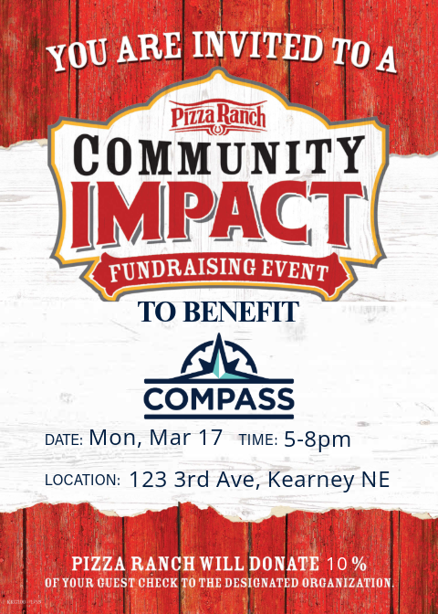 COMPASSnebraska's tweet image. Mark your calendars for a special Pizza Ranch Community Impact Fundraising Event benefiting ... 🥁drumroll please🥁 ... Compass!

Monday March 17th, 5-8pm! 10% from the Funzone &amp;amp; guest checks will go towards supporting our mission! See you then!