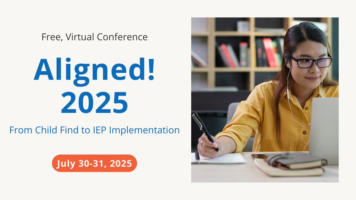 Aligned! 2025: From Child Find to IEP Implementation is a free virtual conference that offers expert-led sessions on child find, evaluation, ARD supports, transition, and ECSE. Join education professionals statewide on July 30-31, 2025. Register now at spedsupport.tea.texas.gov/learning-libra…