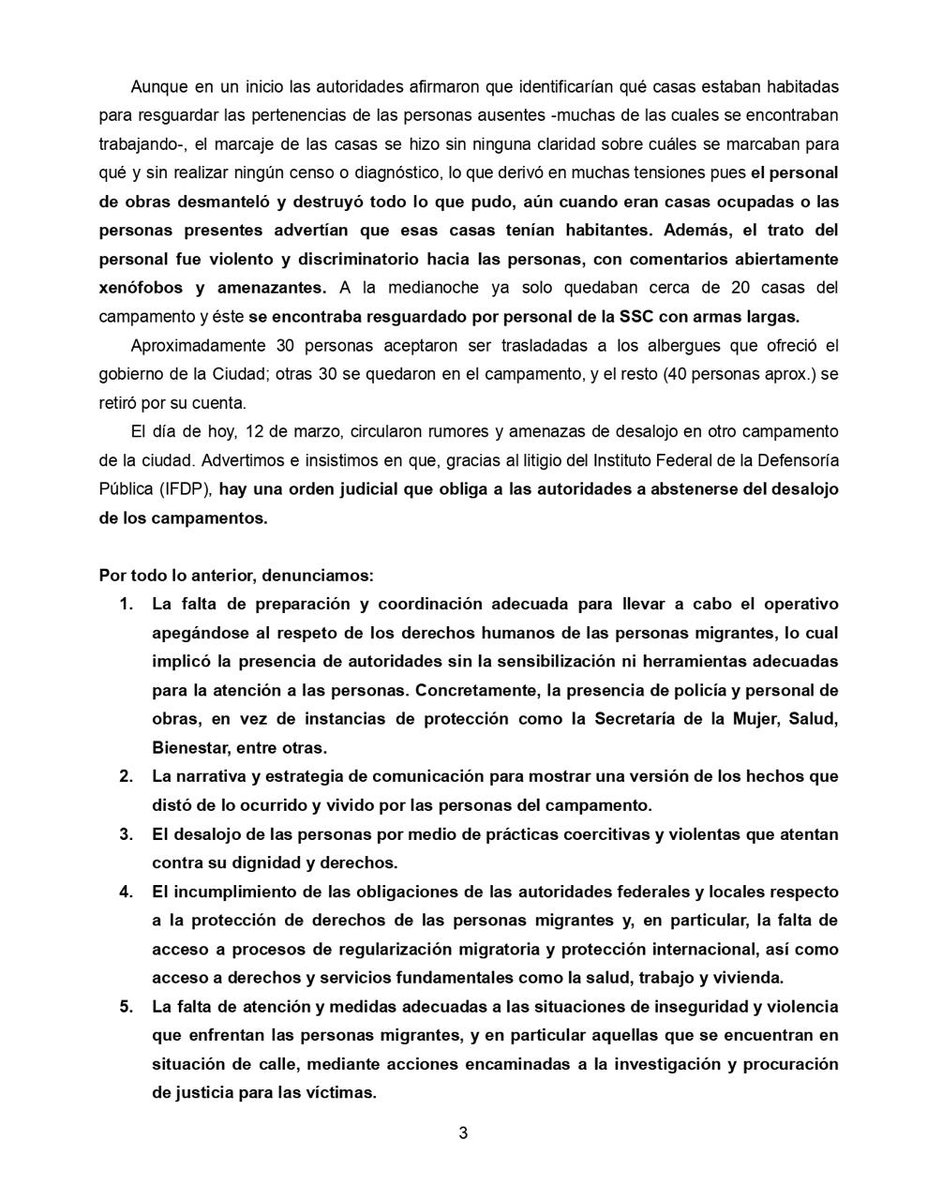 📰🗞️El gobierno de la CDMX desaloja campamento de personas migrantes en la Terminal del Norte mediante coerción, pese a compromisos previos. 🚨🔔Comunicado del GMFC.