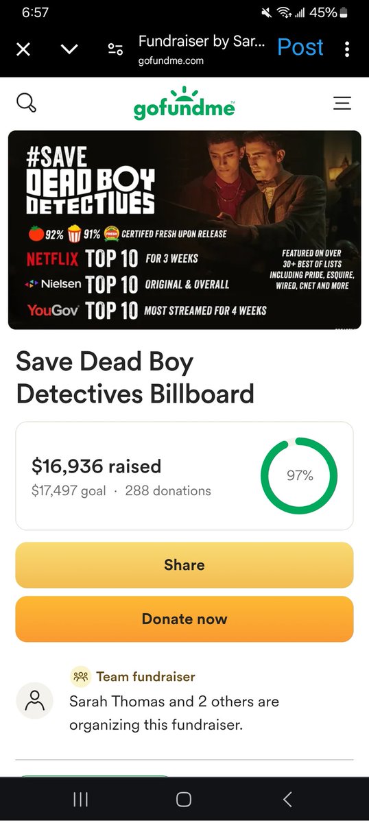 NotSpooky27274's tweet image. So close to the goal!! We&apos;re almost there!!  

(Fyi, this gofundme isn&apos;t owned by me. I&apos;m just trying to help promote it )
#SaveDeadBoyDetectives #JustEnjoysGhosts 

gofundme.com/f/save-dead-bo…