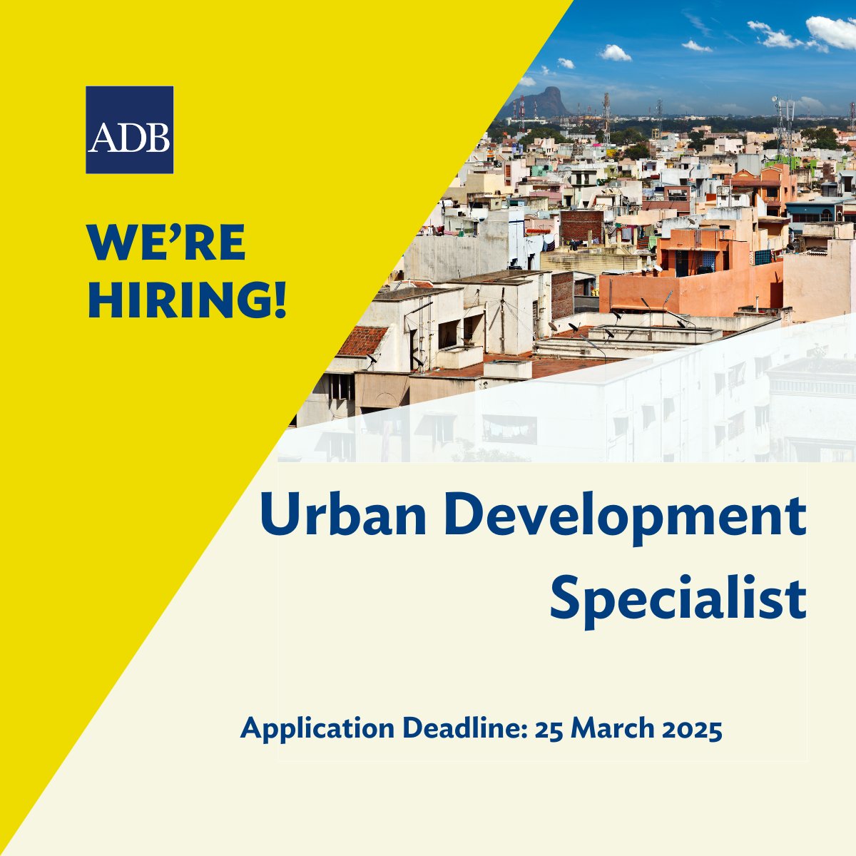 🌆 Are you ready to make a lasting impact on the future of cities in Asia and the Pacific? Join the Asian Development Bank (ADB) as an Urban Development Specialist in Manila, Philippines!

Apply now: adb.org/careers/250208