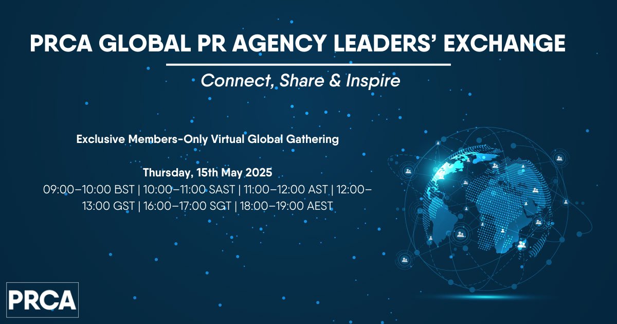 Join PRCA Global PR Agency Leaders' Exchange, an exclusive members-only virtual gathering where you get to converse with peers who truly understand the challenges and wins of running an agency. 
  
Register here: ow.ly/N1Ar50VgePi