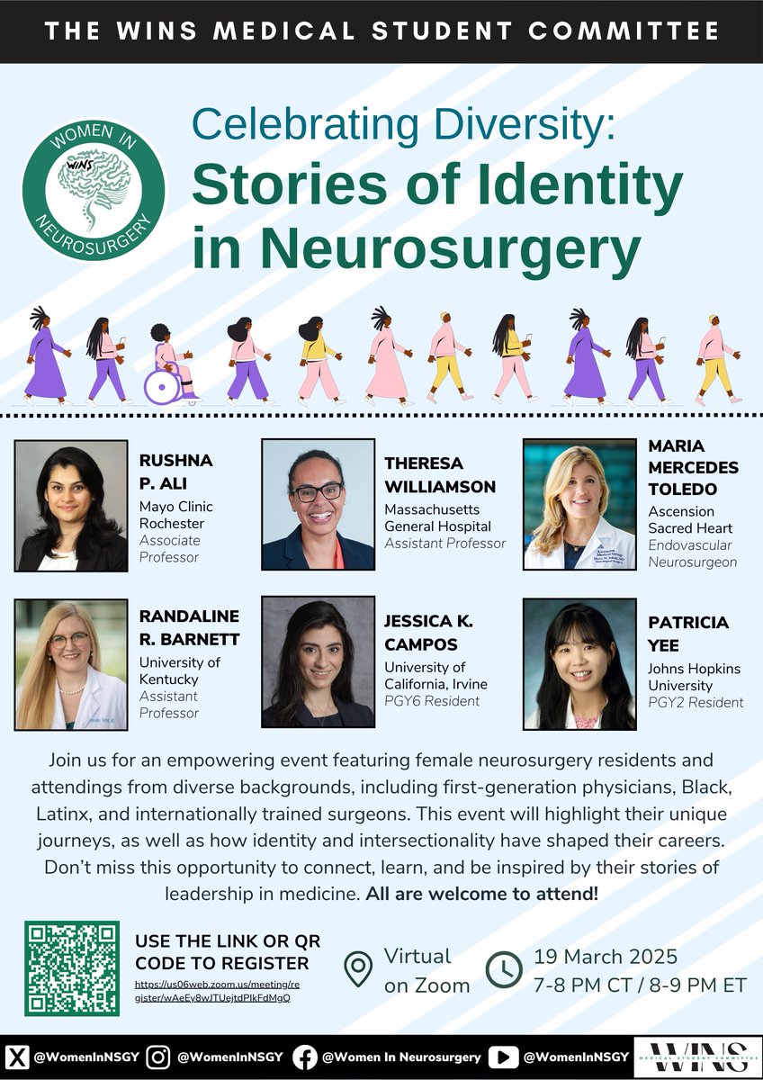 Women In Neurosurgery (WINS) (@womeninnsgy) on Twitter photo Only a few days until “Celebrating Diversity: Stories of Identity in #Neurosurgery”! Don't miss this inspiring panel sharing how identity and intersectionality have shaped their journeys. #WomenInNeurosurgery <a href="/RushnaAli6/">Rushna Ali</a> <a href="/Twilli7/">Theresa Williamson</a> <a href="/rbarnettmd/">Randaline Barnett, MD 🧠🧸🦄</a> <a href="/DrJessicaCampos/">Jessica Campos, MD</a> <a href="/triciapppp/">Patricia Yee</a> Only a few days until “Celebrating Diversity: Stories of Identity in #Neurosurgery”! Don't miss this inspiring panel sharing how identity and intersectionality have shaped their journeys. #WomenInNeurosurgery <a href="/RushnaAli6/">Rushna Ali</a> <a href="/Twilli7/">Theresa Williamson</a> <a href="/rbarnettmd/">Randaline Barnett, MD 🧠🧸🦄</a> <a href="/DrJessicaCampos/">Jessica Campos, MD</a> <a href="/triciapppp/">Patricia Yee</a>
