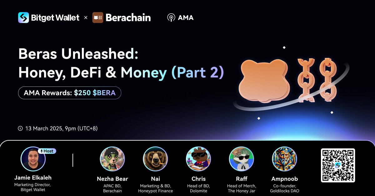 BitgetWallet's tweet image. Ooga Booga. Set your reminders for our AMA with Berachain 🐻⛓️ as we dive into Berachain’s explosive growth, maintaining a $3B+ TVL - and how YOU can get a piece of the action.
📆 13 March, 9pm (UTC+8)
💡 What’s driving Berachain’s DeFi boom?
🔍 Insights from top Beras
🎁 AMA…
