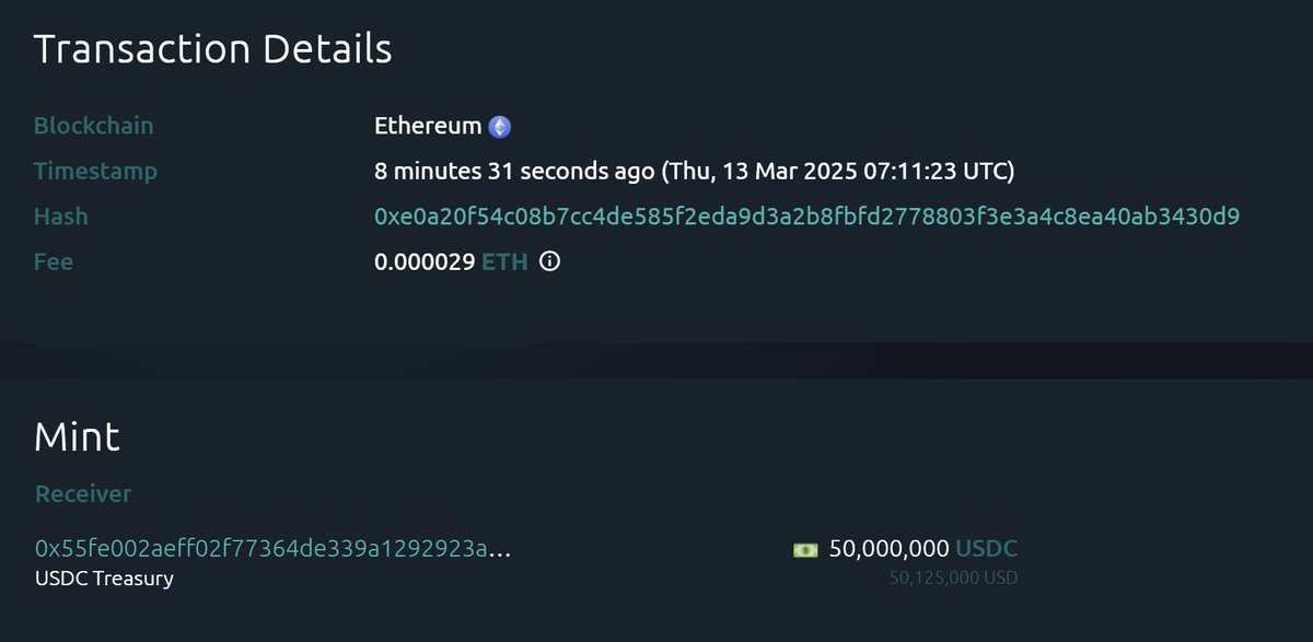 🔵 - MTC - "USDC Treasury Emissione di 50 Milioni di USDC: Un Segnale di Crescita per le Stablecoin"