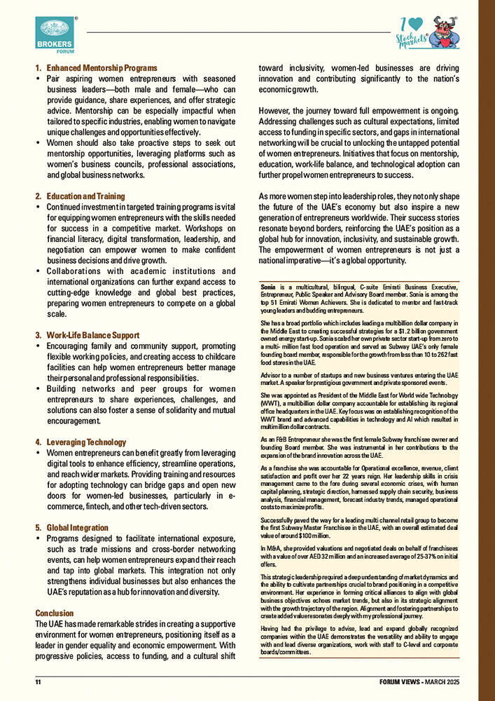 BBF has featured the article of Sonia Hadi Al Marzooqi, Board Member, Entrepreneur, 51 Emirati Women Achievers, Abu Dhabi - UAE

Article on: "UAE WOMEN ENTREPRENEURS..." (Ref. pg. 9 to 11)

Edition: FORUM VIEWS, MARCH 2025

Visit: brokersforumofindia.com/magazines.php

#forumviews #bbfindia
