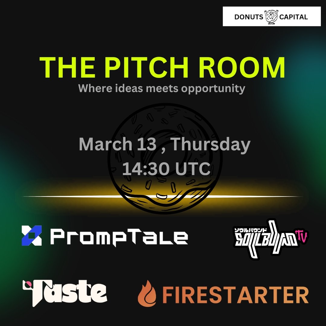 Donuts Capital (@donuts_capital) on Twitter photo 🔔🚀 Pitch Room Ep. 14 drops today!
Big ideas, bold founders, and game-changing pitches—are you ready? 🔥🎤 #PitchRoom #StartupHustle #demoday
Featuring:
<a href="/PrompTale/">PrompTale AI</a>
<a href="/Soulbound_TV/">Soulbound TV</a>
<a href="/TasteFoundation/">Taste</a>
<a href="/Firestarter_fun/">Firestarter | Tokenizing RWAs 🔥</a> 🔔🚀 Pitch Room Ep. 14 drops today!
Big ideas, bold founders, and game-changing pitches—are you ready? 🔥🎤 #PitchRoom #StartupHustle #demoday
Featuring:
<a href="/PrompTale/">PrompTale AI</a>
<a href="/Soulbound_TV/">Soulbound TV</a>
<a href="/TasteFoundation/">Taste</a>
<a href="/Firestarter_fun/">Firestarter | Tokenizing RWAs 🔥</a>