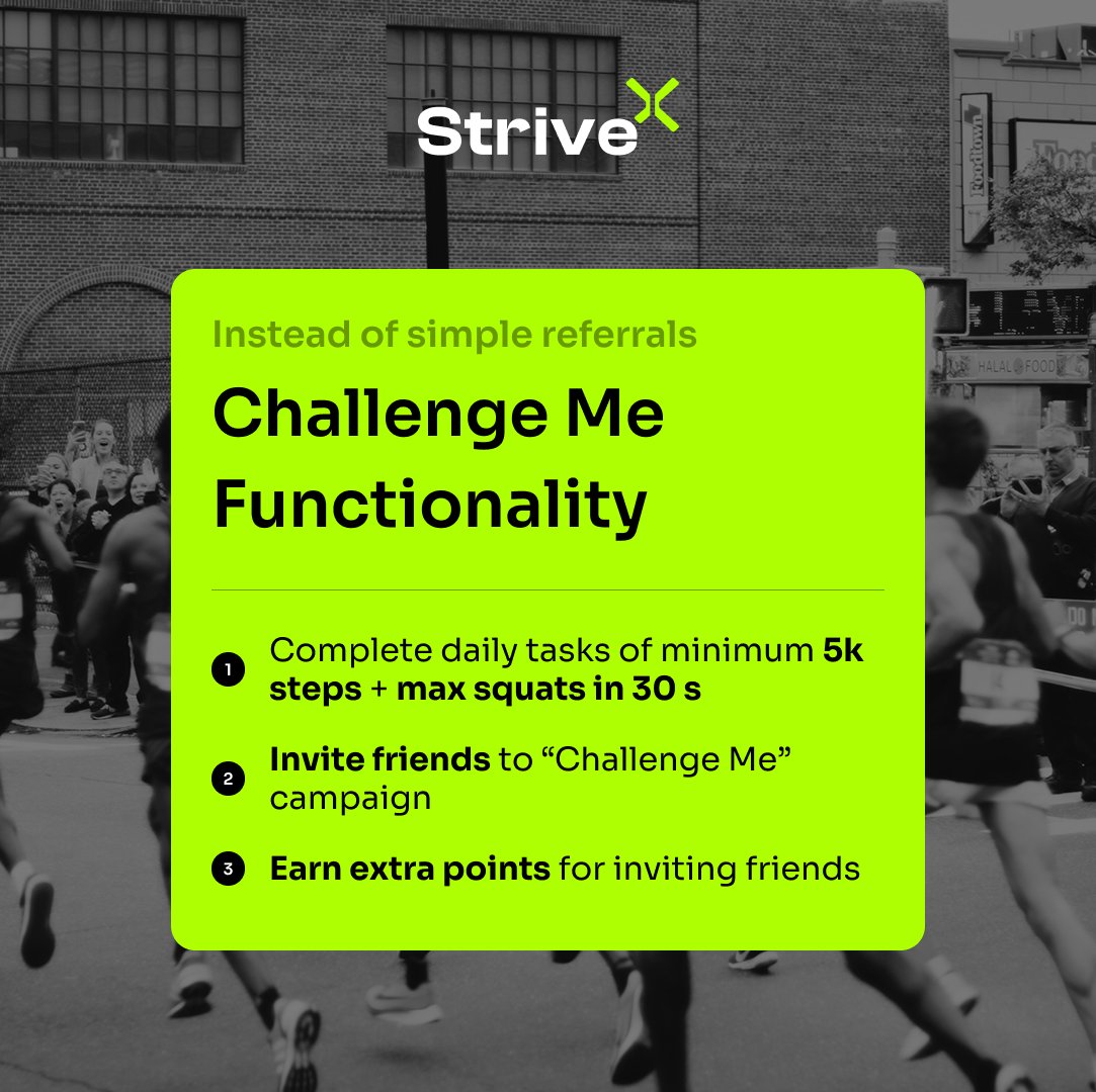 strivex_app's tweet image. Challenge Me: Take Your StriveX Experience 

At StriveX, we believe competition fuels motivation. That’s why we’ve introduced Challenge Me – a feature designed to make health tracking more engaging, competitive and rewarding.

With Challenge Me, you can:

✔ Challenge Your…